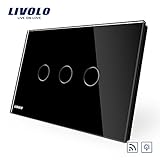 LIVOLO ブラック米国標準3 Gang1 Way 調光&リモートスイッチwith LEDインジケータAC 110 – 220 V、 -C903DR-12
