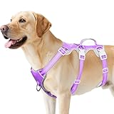 Huntboo 犬 ハーネス 小型犬 中型犬 大型犬 犬用ハーネス 犬用胴輪 抜けない 脱出防止 ハンドル サイズ調整可能 夜間反射 簡単着脱 ソフト 防水 散歩 トレーニング（L、ラベンダーパープル）