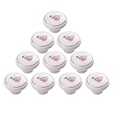 10pcs花パターン, YIFANヨーロピアンスタイルのセラミック優雅ハンドルドアノブキャビネット引き出しワードローブドア – ピンクフラワーwithゴールデンエッジ