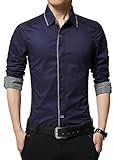 【Smile LaLa】 メンズ シャツ カッターシャツ ワイシャツ ビジネス フォーマル シンプル 長袖 男性 襟 付き スリム 春 夏 秋 冬 (L, ネイビー)