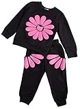 Happyハッピー耳　子供服　女の子　長袖　ｔシャツ＆ロングパンツ　上下セット　花柄　ベビー　かわいい　パーカー　パジャマ　コットン　0～4歳設定　春秋　5色 (ブラック, 120)