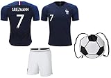 フランスGriezmann # 7サッカージャージー&ショーツキッズユースサイズフットボールワールドカッププレミアムギフト✓ボーナスサッカーバックパック YM 8-10 Years