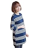 【MIKA&MAYA】 マタニティ Tシャツ チュニック ボーダー 7分袖 フレア シャツ ロンT (フリーサイズ, ネイビー)