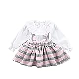 Pojour 春 0-2歳 2-7歳女の子可愛いスリングスカート 長袖ドレス 通気 綿 ピンク(70cm)
