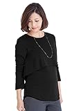 Sweet Mommy さらさら レイヤード 授乳Tシャツ 長め丈 バックロング シルエットきれい シンプル 長袖 着回し 授乳服 マタニティ 産前産後／M／ブラック