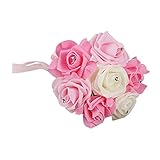 ブライダルフラワーブーケ，SODIAL(R)ブライダルフラワーブーケ7（束）人工泡ローズクラフト花ブーケ　装飾　ウェディング　パーティー　ライトピンク+ピンク+アイボリー