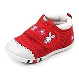 JACKSHIBO ベビーシューズ ファーストシューズ 男の子 女の子 ベビースニーカー 刺繍 歩行サポート 滑り止め 秋 レッド+兎柄 13.0cm