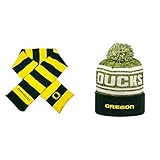 NCAA Oregon Ducks Striped Rugby Scarf and Drivenビーニー帽子2パックバンドル