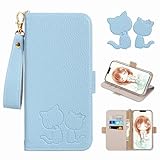Pixel 7a ケース 手帳型 ピクセル7a ケース Google Pixel 7a手帳型ケース 猫 かわいい おしゃれ 人気ストラップ付 Pixel 7aスマホケース Pixel 7a カバー カード入れ収納 スタンド機能 マグネット式Pixel 7a ケース財布型 (Pixel 7a,ブルー)