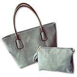 (ラクエスト) Laquest ポーチ トート バッグ 2点 セット マザーズバッグ PU レザー 編み ベルト レディース (グレー)