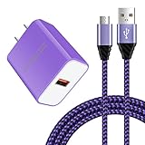 ChrisPow アンドロイド充電器 マイクロusbケーブル Micro B【 1.83m/1本 18W qc3.0対応 2.4A出力】usb急速充電器　Android充電器 充電ケーブルタイプｂ micro スマホ充電器 マイクロb usbケーブル qc3.0アダプター type bケーブル 携帯充電器 usb充電器 type b acアダプター タイプb電源コード ps4ケーブル usbコンセント usb電源アダプタRedmi 12C Aquos Xperia Fujitsu Arrows Asus ZenFone Huawei Galaxy S10 S9 S8 S7 S6 Edge A6 J8 J5, LG V10 G4 G3 K30 K20 Google Nexus 6, HTC One M8, Galaxy Note 5, LG G4(パープル)