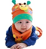 【SEBLES】 ベビー キュート 帽子 よだれかけ お揃い セット 赤ちゃん 新生児 全5色 サイズ 34cm ～ 43cm クロスセット (オレンジ)