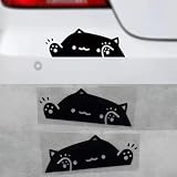 猫ステッカー 車 バイク おしゃれ かわいい 耐水 屋外対応 ネコ いたずら風 隠れネコ デカール (ブラック（左右対称）14 x 5 cm)