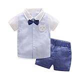 AIKSSOO 子供服 tシャツ ショートパンツ ボーイズ おしゃれ 蝶ネクタイ 2点セット 猫柄 かわいい size 100 (ブルー)