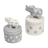 Elegant Baby Ceramic Elephant Tooth and Curl Set, Grey