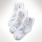 Ralph Lauren（ラルフ ローレン）ロール ソックス ３足セット 靴下【月齢：2歳～6歳】（並行輸入品） (2-4T（2歳～4歳）, ホワイト三足) [並行輸入品]