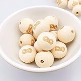 Mamimami Home 噛がため 木製ビーズ 天然 安全 レーザー印刷 ビーズ diy 知育玩具 木のおもちゃ おしゃぶりホルダー　20mm 40個 メガネ