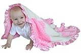 Extra Large Baby Girl Nursery Blanket - Pink & White Patchwork Design - Minky & Fleece, Satin Trimme