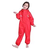 Kayla秦学校子供男の子と女の子、雨ジャケットピュアカラー防水フード付きSiamesedカバーオールコートパンツ2 – 11年 US サイズ: L カラー: レッド