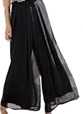 KIRITOA(キリトア) ワイドパンツ ロング シフォン 美ドレープ (M, ブラック)
