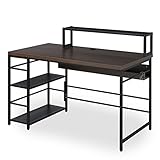 LOWYA （ロウヤ） パソコンデスク 汚れに強い天板 木目調 マットスチール 便利なフリーラック 配線収納付き シンプル ロータイプ 幅120cm ウォルナット