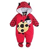 C-Princess 秋冬防寒 足とフード付き ベビー カバーオール アニマル ロンパース 赤ちゃん 動物 着ぐるみ 新生児-1歳ベビー服 女の子 男の子向き子供服 80 テントウムシ柄 赤色