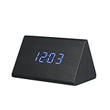 Decdeal 電子時計 LEDディスプレイ 音制御 アラーム/時間/温度 木製 三角形