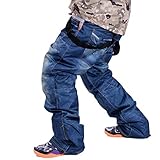 メンズ スノーボードウェア パンツ デニム風 プリント スキーパンツ 棉入れ 防風防水保温通気 サスペンダーは取り外し可能 メンズ スノーパ