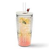Crafted Cuisine Glass Tumbler with straw and lid 22oz