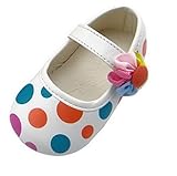 (ラボーグ)La vogue キュート ベビーシューズ 女の子ファーストシューズ 花飾り 水玉プリント 滑り止め 子供用歩行靴 出産お祝いギフト 快適 10-24ヶ月の赤ちゃんへ ホワイト 12.5c