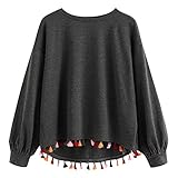 パーカー レディース トップス Glennoky タッセル裾 ロング丈シャツ 無地 オシャレ キレイめ シンプル ブラウス スウェットパーカー クルーネック ラウンドネック スウェットシャツ レディー