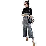 [RSWHYY] レディース サロペット オールインワン オーバーオール サスペンダー カジュアル 春秋 ロングパンツ ガウチョパンツ サルエル 無地 つなぎ服 ゆったり チェック柄 グレー FREE