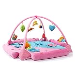 ベビージム　プレイジム　プレイマット　マット　アクティビティ　ジム　デラックスジム　赤ちゃんのおもちゃ　おねんね　はらばい　指遊び　インテリア　プレゼント　出産祝い　音楽　ピンク　9個おもちゃが付き