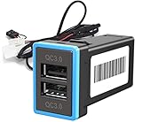 After7 【急速充電対応】 QC3.0 トヨタ互換性あり Aタイプ USB 電源 スイッチホール パネル 2ポート 搭載 LED 発光 タブレット スマホ アルファード 20/30系 プリウス 30系 ヴォクシー 70系 80系 互換品 社外品 (ライトブルー)
