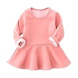 LittleSpring ベビー服 ワンピース 長袖 チュニック フレア スカート 裏起毛 防寒 あったか 秋 冬 子供服 女の子 通園通学 クリスマス プレゼント 記念日 ピンク 無地 95