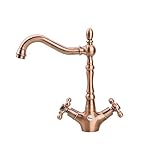 Fuloon　キッチン・バスルーム用　綺麗な台所用蛇口　冷熱スイッチ付き　真鍮（黄銅）　欧米風　ファッション　2ハンドル水栓　ワンホール (ブロンズ色2)