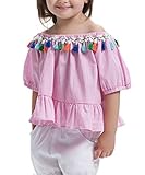 (ウォ２U)Woo2u 子供服 女の子 ガールズ 春夏 タッセル 半袖 ファルバラ Aライン スポーツ カジュアル ブラウス 通園 入園式 上着 トップス チュニック Tシャツ 130