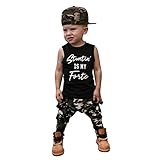 幼児用子供用ベビーBoy文字ベストトップス+迷彩パンツ服装服セット