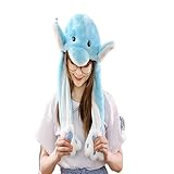 [SPYKEROD] 耳が動く帽子 イルカ帽子 かわいくて面白い動物のぬいぐるみハット 着ぐるみキャップ 羽が動くアニマル癒し系被り物 可愛い かぶりもの パタパタ帽子 文化祭 学園祭 ハロウィン 新年 コスプレ 贈り物 子供 イベント パーティー 男女兼用