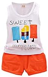 C-Princess ベビー服 男の子 Tシャツ ショートパンツ セットアップ 袖なし タンクトップ 短ズボン 子供 キッズ 赤ちゃん アイスクリーム柄 夏 オレンジ 110