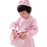shareky キッズコスチューム 看護婦さん 制服 子供用 ナース ワンピース 3点セット(ピンク,110)