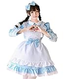[milky time] メイド服 選べるカラー 半袖 長袖 2way仕様 メイド コスプレ ハロウィン (水色, XL)