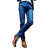 [Sunny Wing] ジーンズ メンズ デニム ルーズ スキニー ストレッチ ストレート パンツ (38, ブルー)