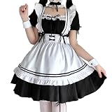 [GEMVIE] メイド服 バレンタインデー レディース ワンピース コスプレ 衣装 コスチューム ハロウィン セット 制服 エプロン イベント ロリータ 仮装 アイドル衣装 パーティー (ブラック, L)
