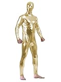 Sheface Adults Shiny Metallic Fancy Bodysuit Costumes (X-Large, Gold)
