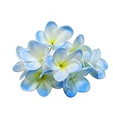 超リアル　枝付き　プルメリア　フランジパニ　造花　直径8cm　11色展開　十個セット　アジアン雑貨　飾り物　ヘアアクセサリー　インテリア　手細工の材料 (ライトブルー)