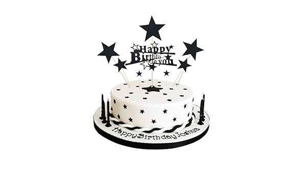 Amazon Co Jp Seasonsky バースデーケーキデコレーション 1個入り 誕生日 手作り ブラックケーキトッパー 7個 星形五角形ケーキトッパー パーティー装飾 ブラック ホーム キッチン