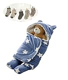 サク タスケ （sac taske） ベビー おくるみ ＆ 靴下 セット 赤ちゃん 新生児 あったか (ブルー スター)
