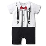 新生児赤ちゃん少年Romperロンパースオールインワンスーツタキシードボウタイボディスーツ半袖
