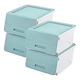 山善(YAMAZEN) オープンボックス フタ付き収納ボックス 4個組 浅型 キャスター付き サンドブルー
